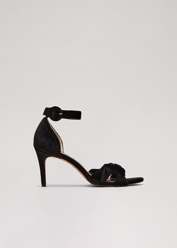 Phase Eight Black Velvet Plaited Strappy Heels Black USA | 5208179-RP